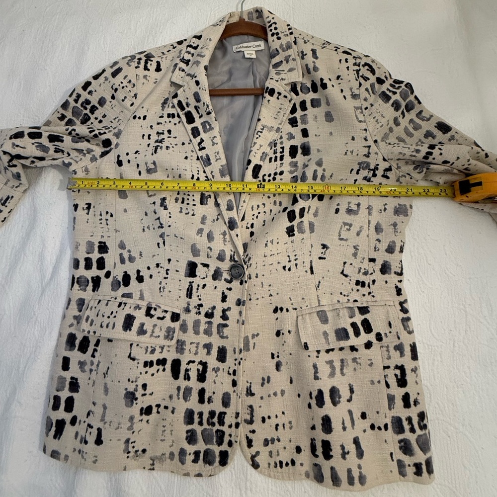 Coldwater Creek Printed Blazer Size 12 Beige Black Lightweight Career Jacket - Picture 7 of 10
